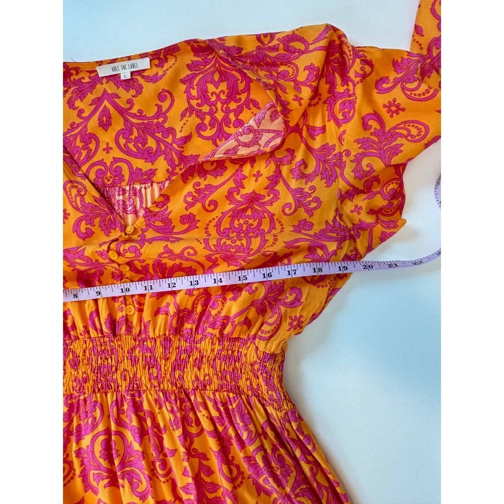 Abel The Label Maxi Dress Orange Pink Womens L Flattering Boho Summer Vacay - Picture 9 of 11